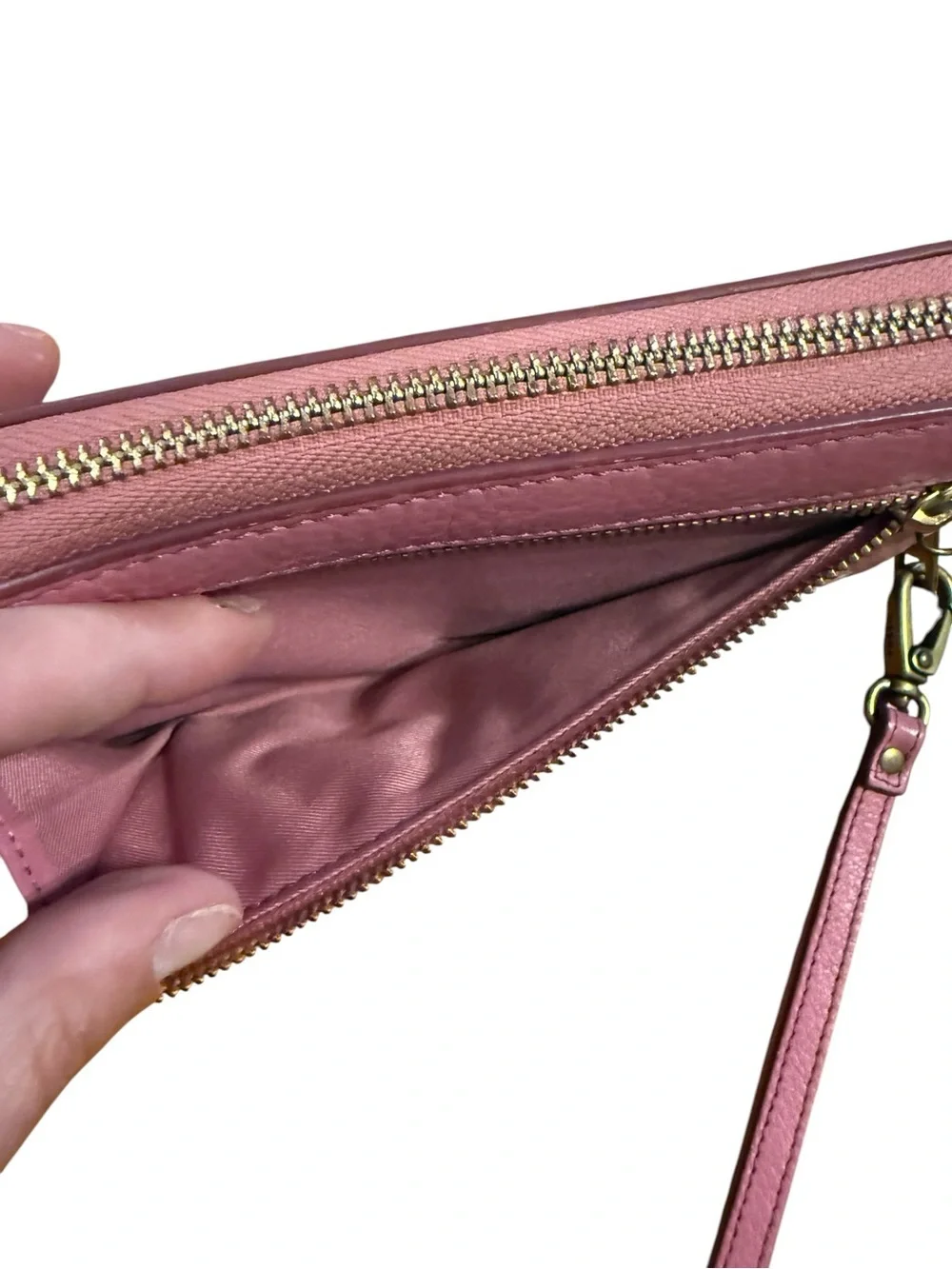 Fossil Perforated Pink Wristlet Clutch with Charm Accents